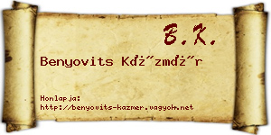 Benyovits Kázmér névjegykártya